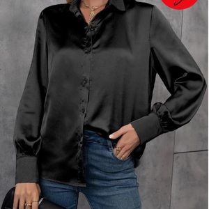 Black satin button up